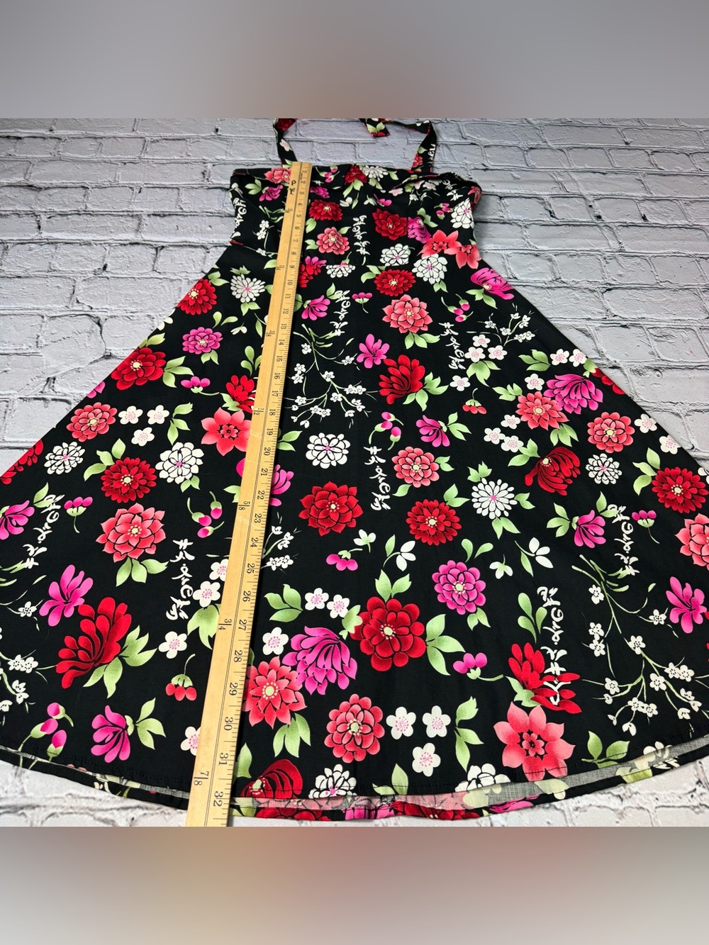 Xi Japanese Retro Style Black Floral Halter Dress Collared Square Neck Size S - Picture 4 of 7
